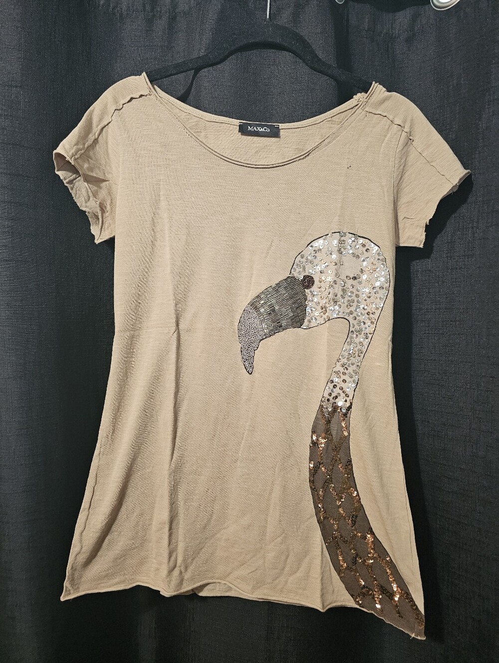 Max & Co. Beige Short-Sleeve Sequin Flamingo Tee S